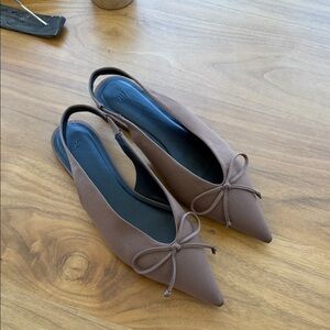 H&M Taupe Pointed Toe Slingback Flats with Bow